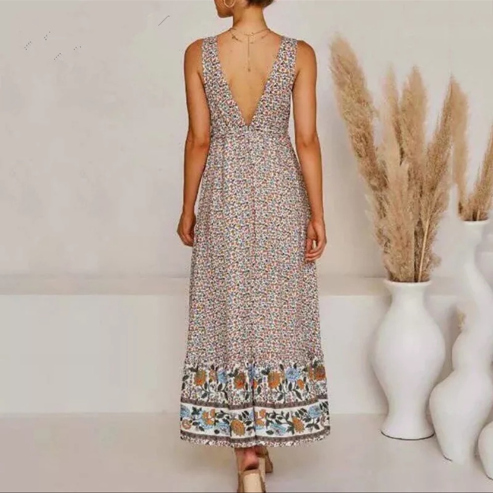 Boho maxi dress floral print cottagecore yellow - Picture 2 of 7